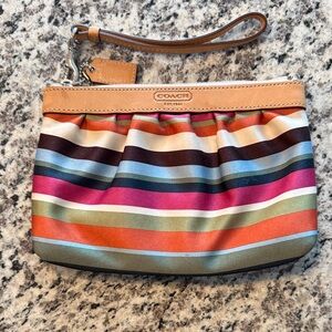 Coach Multicolor Striped Wristlet with Tan Trim